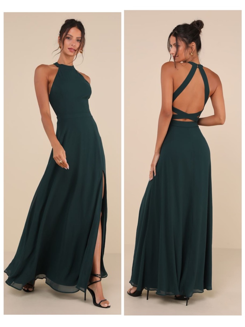 Lulus Confidently Charismatic Emerald Backless Halter Maxi Dress Size Large NWT